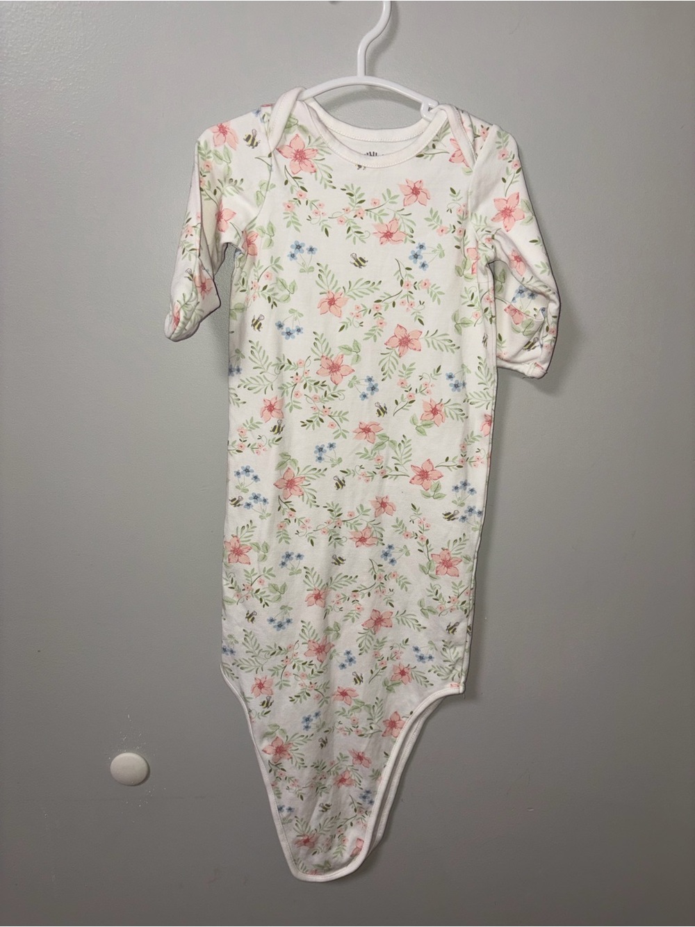 Little Me White Pink Floral Tie Knot Gown 0-3M Girls